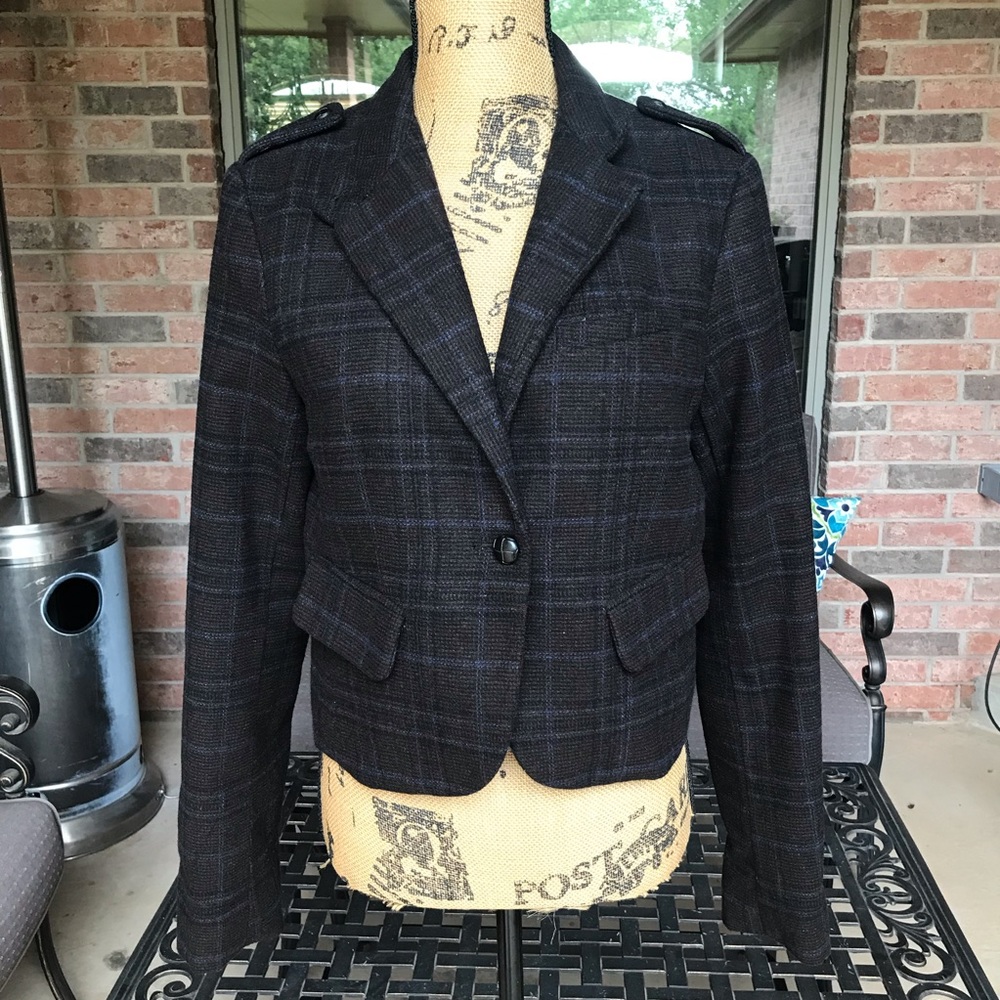 American Eagle NWOT Wool Plaid Crop Coat Medium